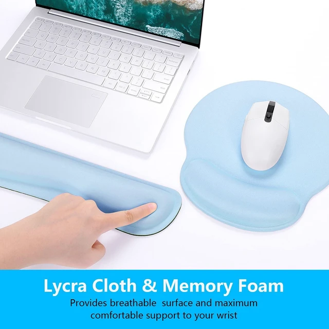 Alt view image 4 of 6 - Keyboard Wrist Rest and Mouse Pad with Wrist Support, Memory Foam Cushion for Keyboard and Mouse Set, Ergonomic Desktop Pad Rests with Non Slip Base for Easy Typing & Pain Relief, Sky Blue