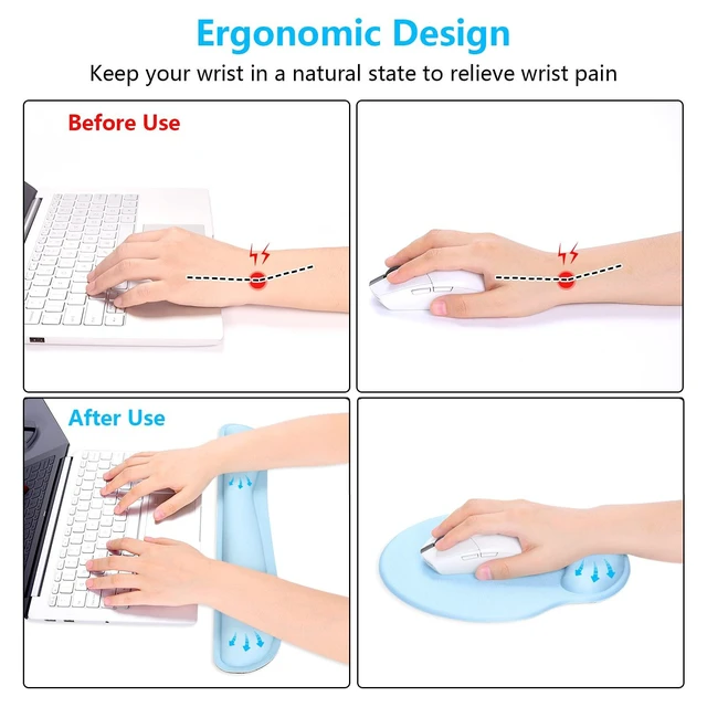 Alt view image 3 of 6 - Keyboard Wrist Rest and Mouse Pad with Wrist Support, Memory Foam Cushion for Keyboard and Mouse Set, Ergonomic Desktop Pad Rests with Non Slip Base for Easy Typing & Pain Relief, Sky Blue