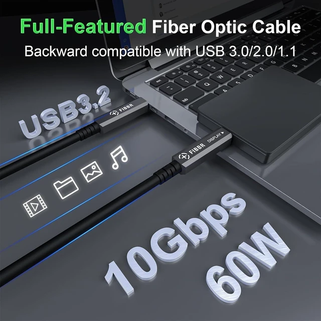 Alt view image 2 of 5 - Fiber Optic USB C Cable(50ft), Full-Featured Active Optical USB C to USB C Cord Compatible with Touch Screen Display,HD Business Meetings Solution,Webcams,Cameras,Projectors etc