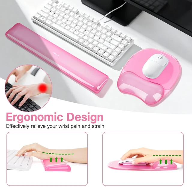 Alt view image 2 of 7 - Gel Wrist Rest Support for Mouse Pad&Keyboard Set, Irregular Oval Ergonomic Mousepad Keyboard Pad Non-Slip Base Home/Office Pain Relief&Cooling Gel Easy Typing Pad for Computer Laptop, Pink