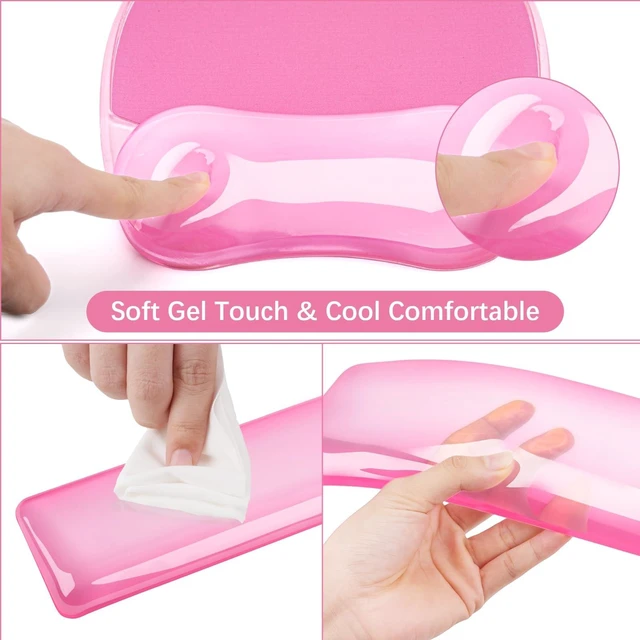 Alt view image 5 of 7 - Gel Wrist Rest Support for Mouse Pad&Keyboard Set, Irregular Oval Ergonomic Mousepad Keyboard Pad Non-Slip Base Home/Office Pain Relief&Cooling Gel Easy Typing Pad for Computer Laptop, Pink