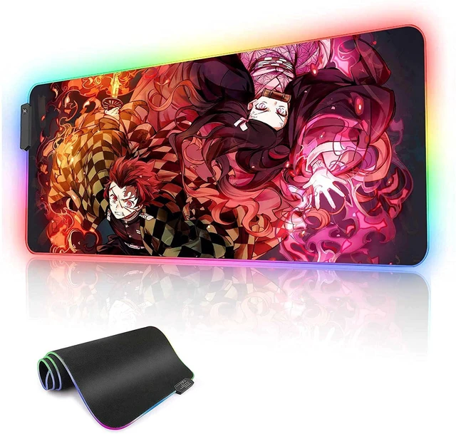 Main image of RGB Large Anime Mouse Pad Tanjiro and Nezuko,Mousepad with Stitched Edge Frame & Non-Slip Rubber Base,Long Laptop Glowing Desk Pad,Computer Keyboard and Mice Pads Mouse Mat 31.5X11.8