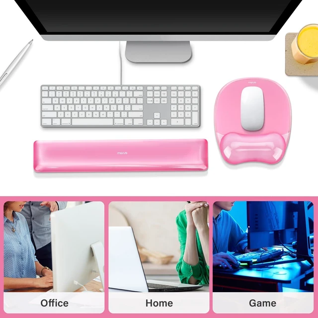 Alt view image 7 of 7 - Gel Wrist Rest Support for Mouse Pad&Keyboard Set, Irregular Oval Ergonomic Mousepad Keyboard Pad Non-Slip Base Home/Office Pain Relief&Cooling Gel Easy Typing Pad for Computer Laptop, Pink