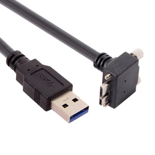 Alt view image 3 of 7 - Chenyang CY 5.0M 90 Degree Up Angled Micro USB Screw Mount to 3.0 Data Cable for Industrial Camera