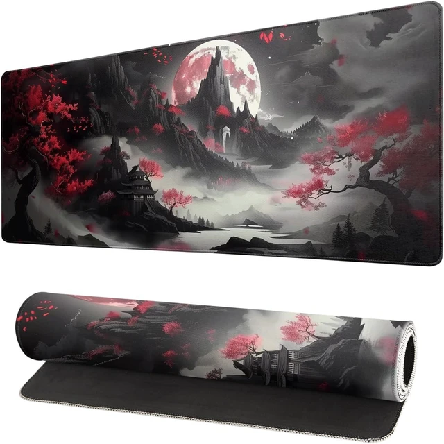 Main image of Japanese Desk Mat Red Full Moon Desk Pad Black Riverside Large Mouse Pad Gaming Mousepad Extended XL Keyboard Pad 31.5 x 11.8 in Laptop Computer Mouse Keyboard Mat for Office Desk Decor