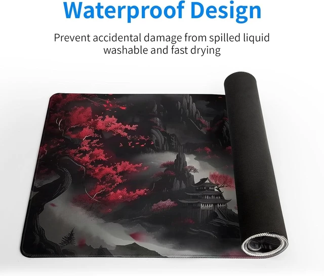 Alt view image 4 of 7 - Japanese Desk Mat Red Full Moon Desk Pad Black Riverside Large Mouse Pad Gaming Mousepad Extended XL Keyboard Pad 31.5 x 11.8 in Laptop Computer Mouse Keyboard Mat for Office Desk Decor