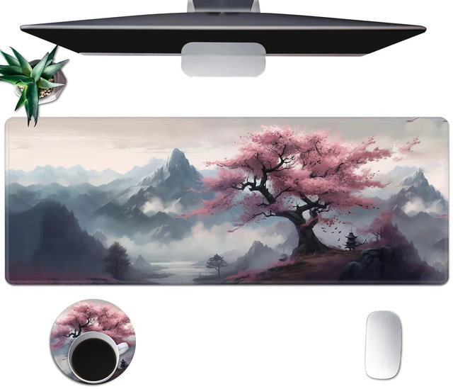 Main image of Large Mouse Pad, Desk Mat, XL Gaming Keyboard Mat, Non-Slip Rubber Base, Full Extended Mousepad for Gaming Office Home, 31.5 X 11.8 Inch, Sakura Tree