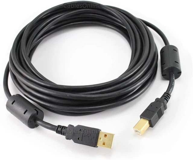 Alt view image 2 of 2 - CablesOnline 20 Feet Hi-Speed USB 2.0 A-Male to B-Male Cable with Two Ferrite Cores, 20-AWG, Gold Plated, Black (5 Pack) (USB2-AB20K-5)