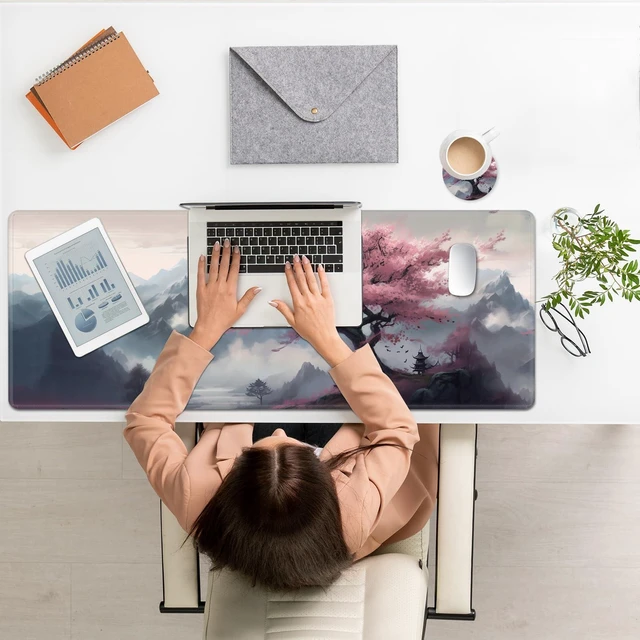 Alt view image 7 of 7 - Large Mouse Pad, Desk Mat, XL Gaming Keyboard Mat, Non-Slip Rubber Base, Full Extended Mousepad for Gaming Office Home, 31.5 X 11.8 Inch, Sakura Tree