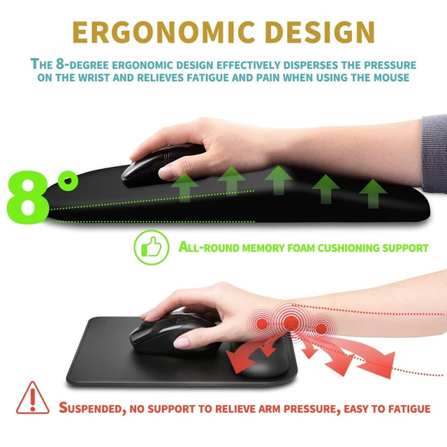 Alt view image 5 of 7 - Ergonomic Mouse Pad Wrist Support with Massage Design, Wrist Rest Pain Relief Mousepad with Memory Foam&Non-Slip PU Base, Mouse Pads for Wireless Mouse & Desk (12x8 inch,Black)