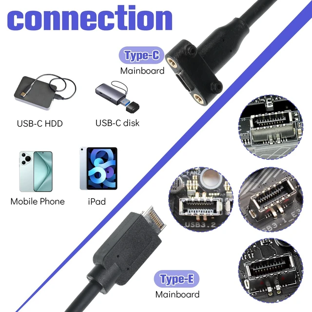 Alt view image 5 of 7 - USB 3.2 Gen 2 USB-C Front Panel Type-C Adapter with PCI Bracket USB-C Female to 20 Pin USB Type E A-Key Male 20Gbps Motherboard Header Extension Cable with 2 Pcs PCI Slot Covers(19.7in)