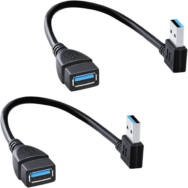 Main image of SuperSpeed USB 3.0 Male to Female Extension Data Cable Left and Right Angle 2PCS (20CM 8IN)