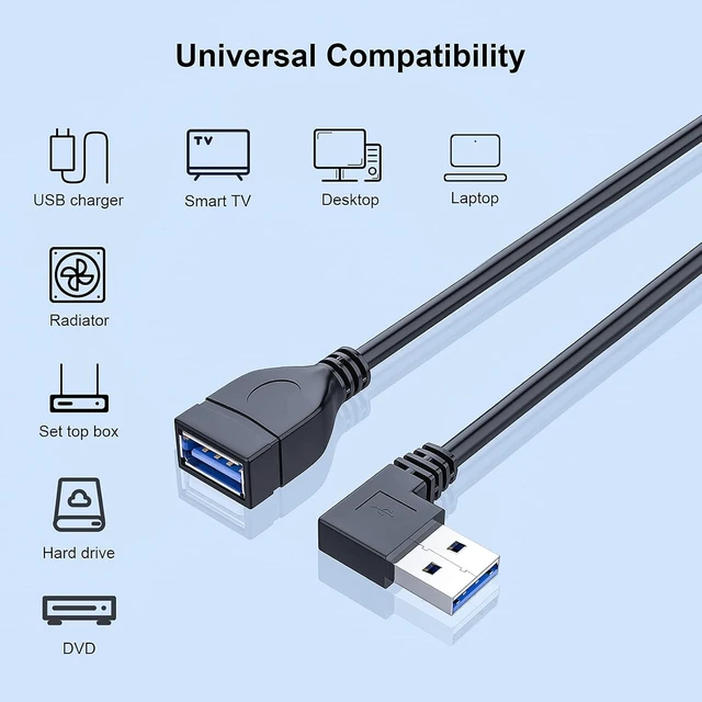 Alt view image 2 of 7 - SuperSpeed USB 3.0 Male to Female Extension Data Cable Left and Right Angle 2PCS (20CM 8IN)