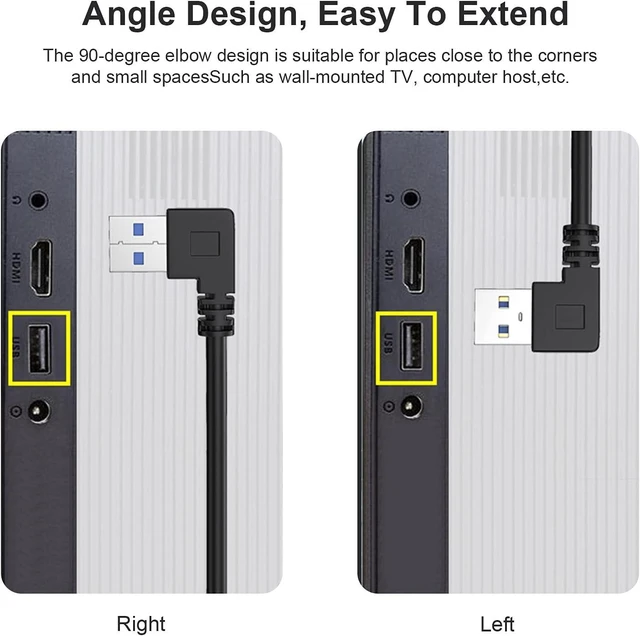 Alt view image 3 of 7 - SuperSpeed USB 3.0 Male to Female Extension Data Cable Left and Right Angle 2PCS (20CM 8IN)
