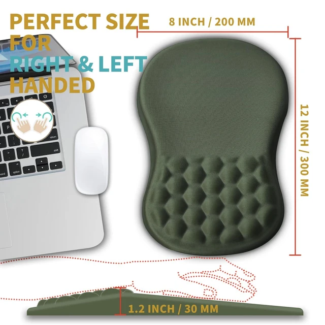 Alt view image 4 of 5 - Hokafenle Ergonomic Mouse Pad Wrist Support with Massage Design, Wrist Rest Pain Relief Mousepad with Memory Foam&Non-Slip PU Base, Mouse Pads for Wireless Mouse & Desk (12x8 inch,Olive Green)