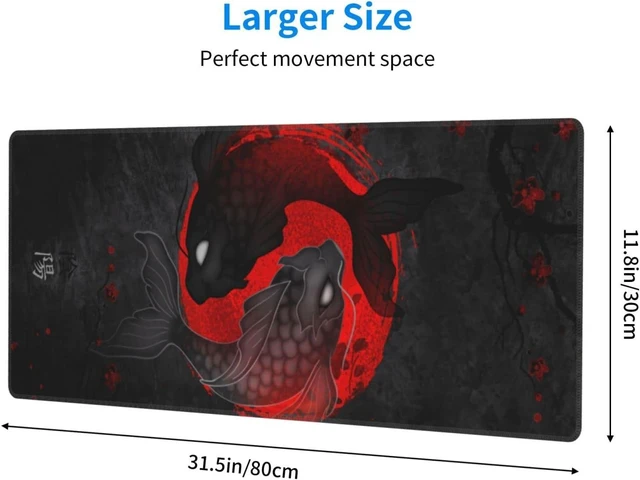Alt view image 4 of 7 - Japanese Yin and Yang Koi Carp Gaming Mouse Pad XL Non Slip Rubber Base Mousepad Stitched Edges Desk Pad Extended Large Mice Pad 31.5 X 11.8 Inch
