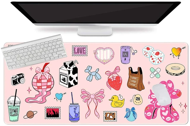 Alt view image 2 of 5 - L-SPOUTTO Pink Desk Mat for Keyboard and Mouse,Cute XXL Large Mouse Pad,35.4x15.7in Non-Slip Keyboard Pad Waterproof Girly Desktop Mat for Laptop Computer Work Game Home Office-Cartoon Pink