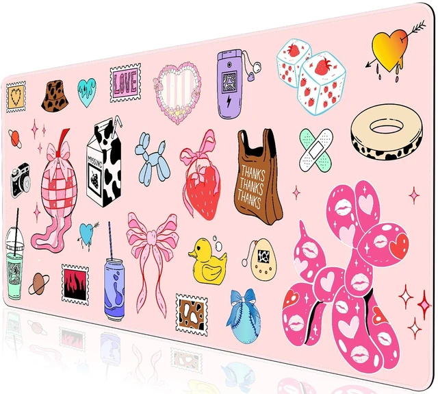 Main image of L-SPOUTTO Pink Desk Mat for Keyboard and Mouse,Cute XXL Large Mouse Pad,35.4x15.7in Non-Slip Keyboard Pad Waterproof Girly Desktop Mat for Laptop Computer Work Game Home Office-Cartoon Pink