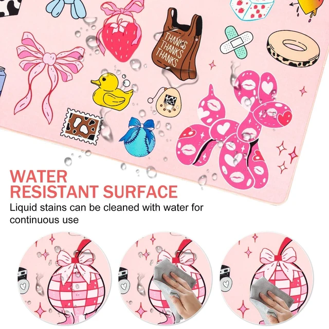 Alt view image 3 of 5 - L-SPOUTTO Pink Desk Mat for Keyboard and Mouse,Cute XXL Large Mouse Pad,35.4x15.7in Non-Slip Keyboard Pad Waterproof Girly Desktop Mat for Laptop Computer Work Game Home Office-Cartoon Pink