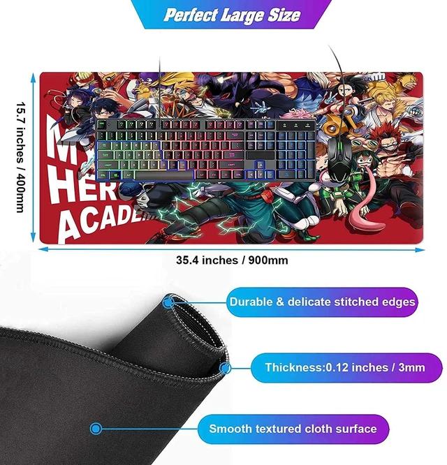 Alt view image 2 of 7 - Anime Mouse Pad My Hero Academia Characters,Extra Large Gaming Mousepad Laptop Desk Pad Mat,Non-Slip Rubber Base,Stitched Edges,Smooth Fabric,Computer Keyboard & Mice Combo Pads 35.4x15.7 inch