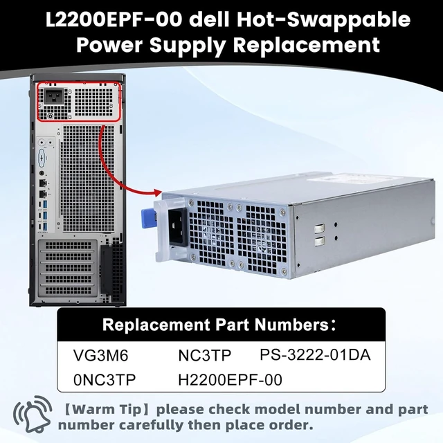 Alt view image 3 of 7 - LXun Upgraded L2200EPF-00 VG3M6 2200Watts Power Supply Compatible with DELL T7960 T7920 Precision Workstation 2200W Switching Power Supply Replaces H2200EPF-00 NC3TP 0NC3TP Hot-Swappable Power Supply