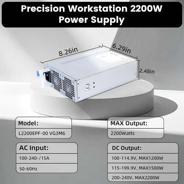 Alt view image 5 of 7 - LXun Upgraded L2200EPF-00 VG3M6 2200Watts Power Supply Compatible with DELL T7960 T7920 Precision Workstation 2200W Switching Power Supply Replaces H2200EPF-00 NC3TP 0NC3TP Hot-Swappable Power Supply