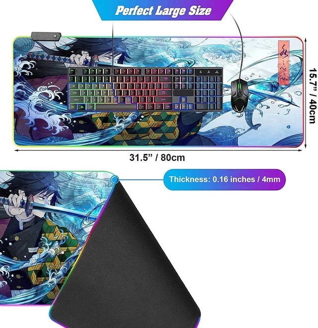 Alt view image 3 of 7 - RGB Large Gaming Mouse Pad Anime Giyuu Sword kimetsu no Yaiba,Laptop Desk Pad,Mousepad with Stitched Edge Frame & Non-Slip Rubber Base,Computer Keyboard and Mice Pads Mouse Mat 31.5X15.7