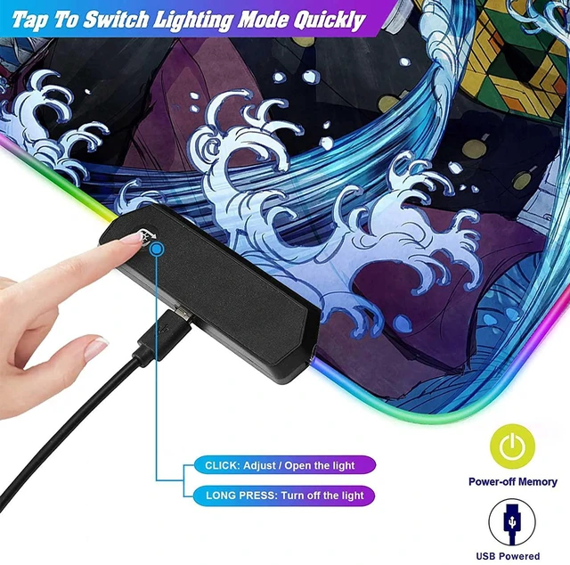 Alt view image 7 of 7 - RGB Large Gaming Mouse Pad Anime Giyuu Sword kimetsu no Yaiba,Laptop Desk Pad,Mousepad with Stitched Edge Frame & Non-Slip Rubber Base,Computer Keyboard and Mice Pads Mouse Mat 31.5X15.7