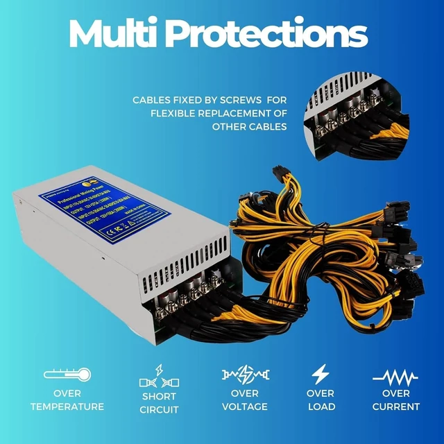 Alt view image 3 of 6 - VTRETU 3300W Mining Power Supply 2U Replaceable Connecting Cables 15000 RPM 180V-264V Applicable Voltage 27cm *11cm for ETH Miner Machine