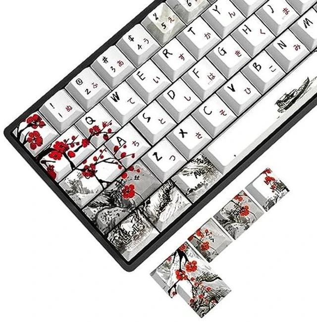 Main image of MOLGRIA Plum Blossoms Keycaps 80 Set, PBT Cherry Profile Key Caps with Japanese Character for 60/75 Percent Cherry MX Switch Mechanical Gaming Keyboard ANSI/ISO Layout