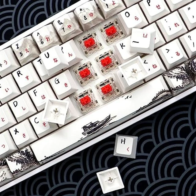 Alt view image 3 of 5 - MOLGRIA Plum Blossoms Keycaps 80 Set, PBT Cherry Profile Key Caps with Japanese Character for 60/75 Percent Cherry MX Switch Mechanical Gaming Keyboard ANSI/ISO Layout