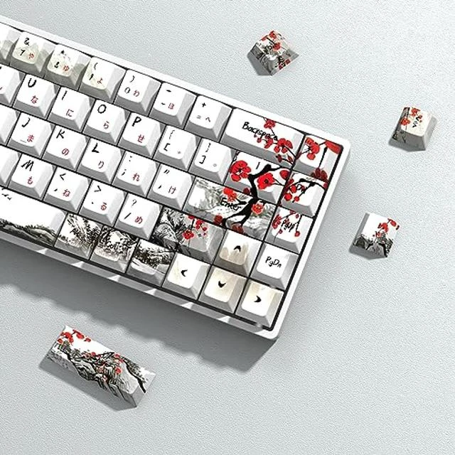 Alt view image 4 of 5 - MOLGRIA Plum Blossoms Keycaps 80 Set, PBT Cherry Profile Key Caps with Japanese Character for 60/75 Percent Cherry MX Switch Mechanical Gaming Keyboard ANSI/ISO Layout