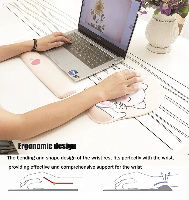 Alt view image 5 of 7 - Keyboard wrist rest and mouse pad and mouse wrist rest support set , anime kawaii cute pink mouse pad and keyboard pad set ,Silica gel easy typing pain relief ,suitable for computers, laptops(apricot)