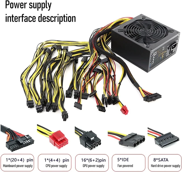 Alt view image 5 of 7 - 1800W-2400W Mining Power Supply Supports 8 GPU Mining Rig, 95% Conversion Efficiency PC Mining Power Supply ETH Rig Ethereum Miner Black 2400W