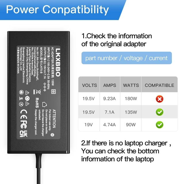 Alt view image 2 of 5 - 135W AC Charger Fit for Acer Nitro V15 V14 V16ANV15 ANV14 ANV16Nitro 5 AN515-52 AN515-43 AN517-51 N18C4 ADP-135K ADP-135KB T Laptop Adapter Power Supply Cord5,5 * 1,7mm