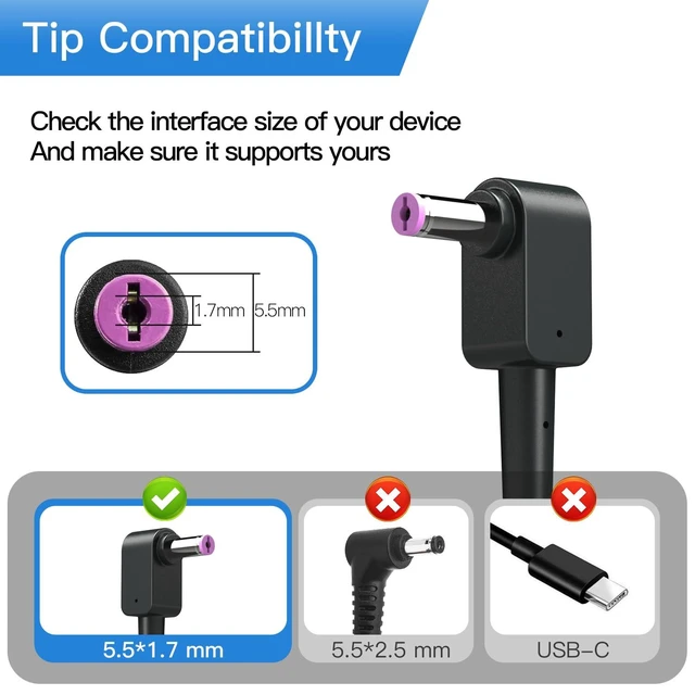 Alt view image 4 of 5 - 135W AC Charger Fit for Acer Nitro V15 V14 V16ANV15 ANV14 ANV16Nitro 5 AN515-52 AN515-43 AN517-51 N18C4 ADP-135K ADP-135KB T Laptop Adapter Power Supply Cord5,5 * 1,7mm