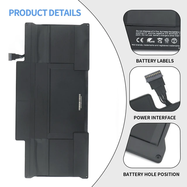 Alt view image 5 of 5 - A1466 A1405 Laptop replacement Battery for MacBook Air 13 inch A1466 (Mid 2012Mid 2013Early 2014Early 20152017) A1369 (Late 2010Mid 2011 Version) fits A1466 A1369 A1496-7.3V 50Wh/6800mAh