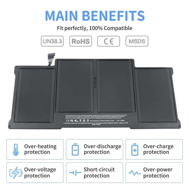 Alt view image 3 of 5 - A1466 A1405 Laptop replacement Battery for MacBook Air 13 inch A1466 (Mid 2012Mid 2013Early 2014Early 20152017) A1369 (Late 2010Mid 2011 Version) fits A1466 A1369 A1496-7.3V 50Wh/6800mAh