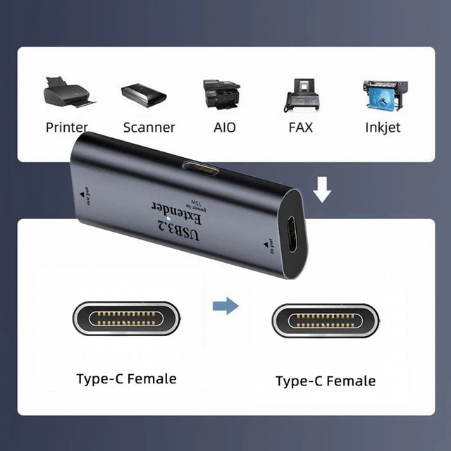 Alt view image 4 of 7 - CY USB 3.0 Active Repeater Adapter Type-C Female to Type-C Female Extender with Chipset for Camera Printer Computer