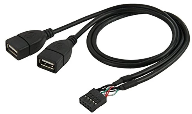Main image of USB 2.0 Front Panel Header 9/10Pin 1 Male to 2 USB 2.0 Female Y Splitter Mainboard Header Port Extension Cable Adapter