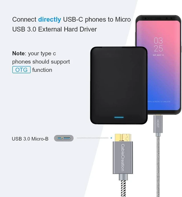 Alt view image 5 of 7 - CableCreation USB C Hard Drive Cable 3.3FT, USB 3.1 C to Micro B Cable 10Gbps USB C to Hard Drive Cable Compatible with MacBook Pro Air Galaxy S5 My Passport Elements etc, 1.0m Space Gray