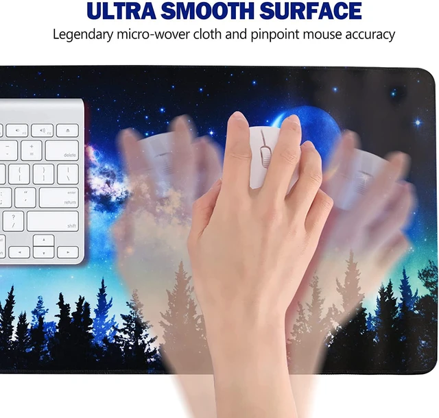 Alt view image 4 of 7 - Extended Gaming Mouse Pad XL Large Keyboard Mouse Mat Desk Pad with Stitched Edges Durable Non-Slip Base Mousepad for Home Office Work 35x15.7inch Forest Moon Sky