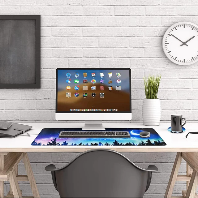Alt view image 6 of 7 - Extended Gaming Mouse Pad XL Large Keyboard Mouse Mat Desk Pad with Stitched Edges Durable Non-Slip Base Mousepad for Home Office Work 35x15.7inch Forest Moon Sky