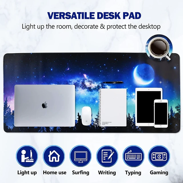 Alt view image 5 of 7 - Extended Gaming Mouse Pad XL Large Keyboard Mouse Mat Desk Pad with Stitched Edges Durable Non-Slip Base Mousepad for Home Office Work 35x15.7inch Forest Moon Sky