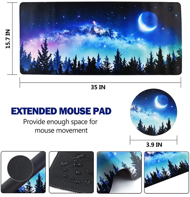 Alt view image 7 of 7 - Extended Gaming Mouse Pad XL Large Keyboard Mouse Mat Desk Pad with Stitched Edges Durable Non-Slip Base Mousepad for Home Office Work 35x15.7inch Forest Moon Sky