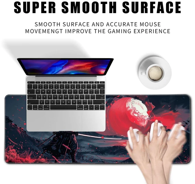 Alt view image 2 of 7 - Black Desk Mat Japanese Samurai Mouse Pad XL Red Anime Big Mousepad Gaming Large Mouse Pad for Men Desk Pad with Stitched Edges Non-Slip Large Computer Mat, 31.5x11.8 in