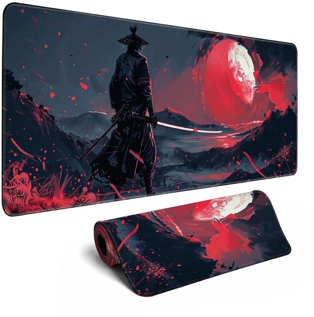 Main image of Black Desk Mat Japanese Samurai Mouse Pad XL Red Anime Big Mousepad Gaming Large Mouse Pad for Men Desk Pad with Stitched Edges Non-Slip Large Computer Mat, 31.5x11.8 in