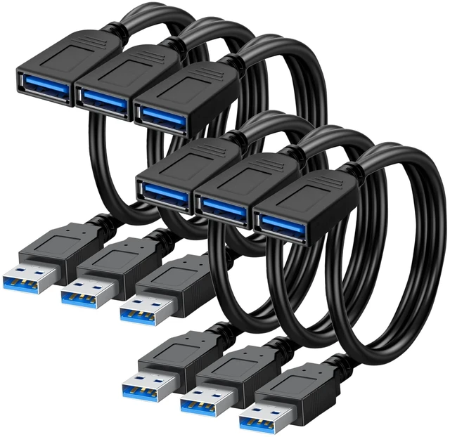 Main image of SaiTech IT 6 Pack Short Length 1 Feet USB 3.0 Extension Cable, USB 3.0 A Male to Female Extender - Black