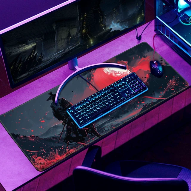 Alt view image 6 of 7 - Black Desk Mat Japanese Samurai Mouse Pad XL Red Anime Big Mousepad Gaming Large Mouse Pad for Men Desk Pad with Stitched Edges Non-Slip Large Computer Mat, 31.5x11.8 in