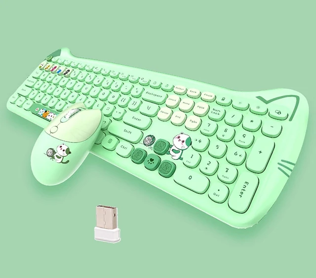 Main image of Cute Cat 2.4G USB Wireless Keyboard and Mouse Combo, Silent Keys, Candy Colors, Compatible with Notebook, PC (Green-110Keys)